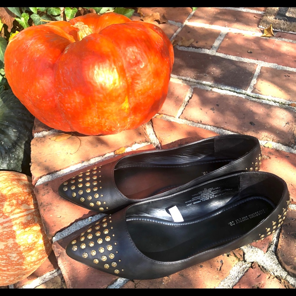 Studded black pointed toe flats